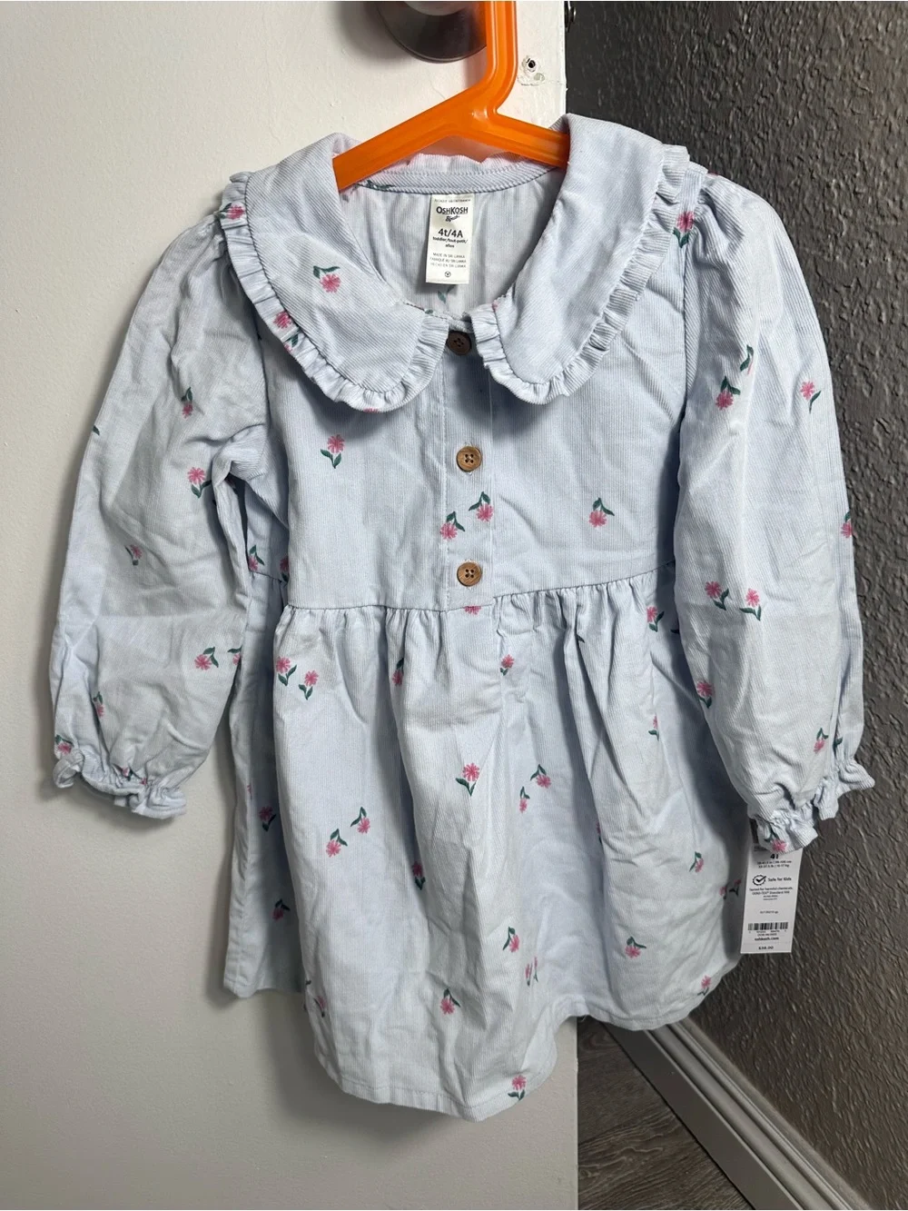 OshKosh B'gosh Light Blue Floral Dress with Pink Flower Print